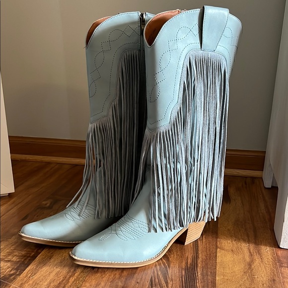 Fringe Western Boots in Light Dusty Blue Sz 10 - Picture 6 of 12